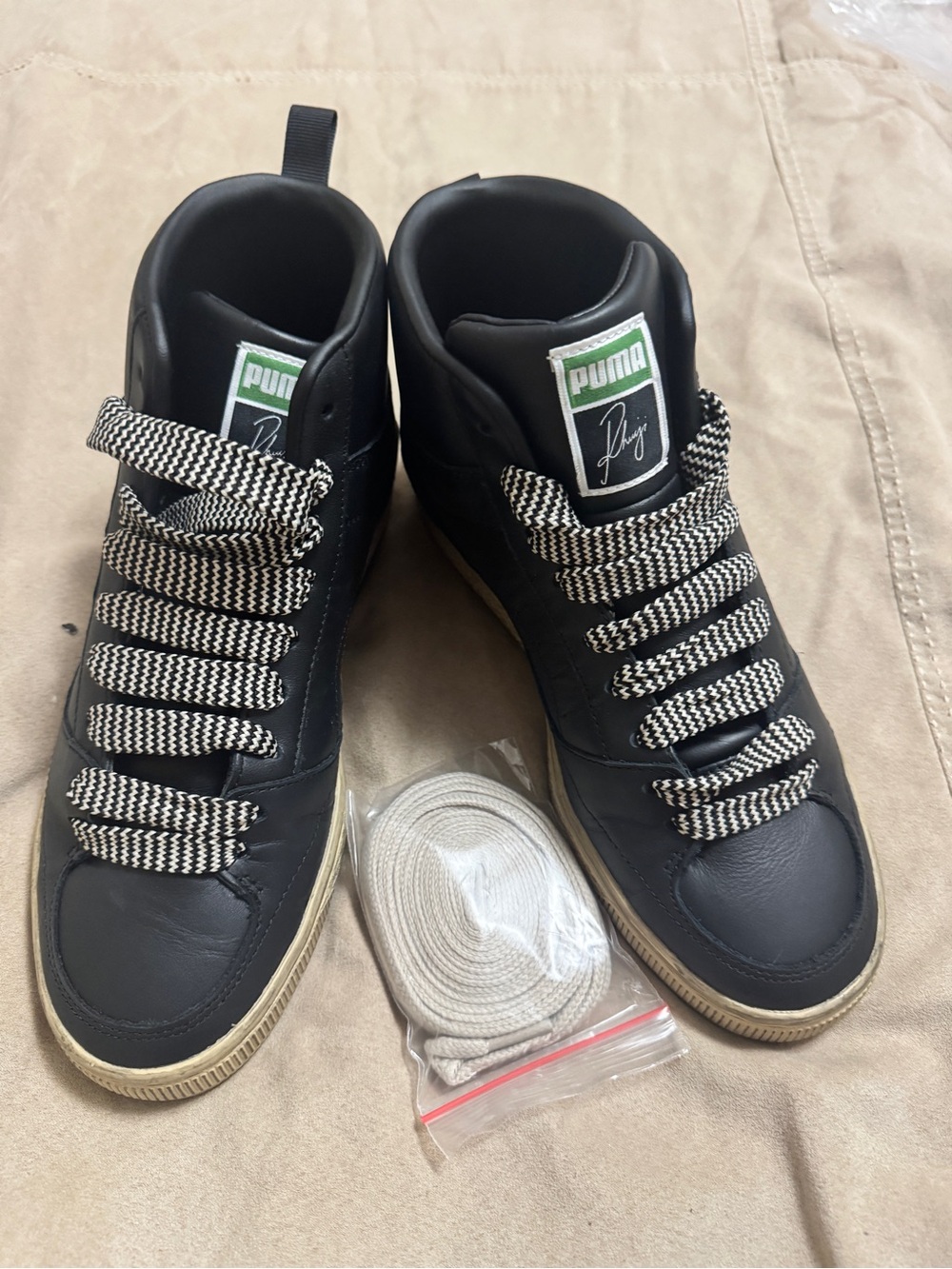 Puma x Rhuigi Suede Mid Black High-Top Sneakers with Patterned Laces